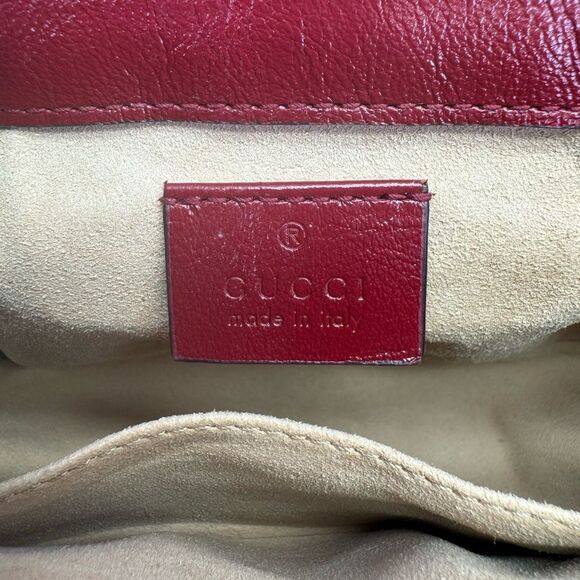 Gucci Marmont Matelasse Top Handle GG Khaki Red Shoulder Bag - Picture 10 of 13